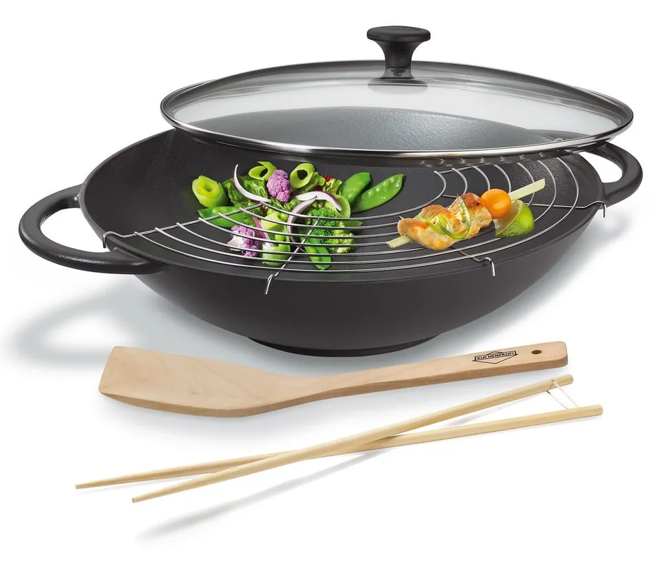 k-chenprofi-provence-wok-set-36-cm-gusseisen-emailliert-mit-glasdeckel image 1